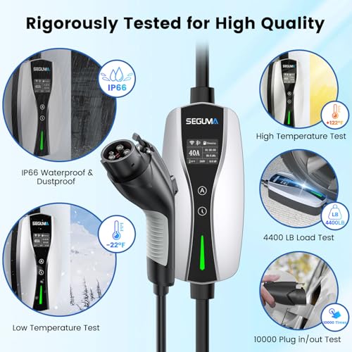 SEGUMA Level 2 EV Charger, 40A Wi-Fi/App ETL Certified for J1772 BEVs/PHEVs - color: Silver