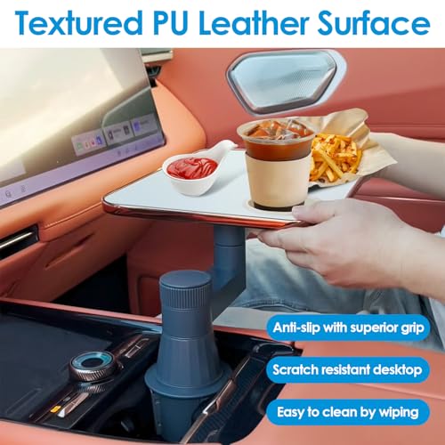 Car Tray& Car Desk for Laptop,Dual 360° Rotating,Anti Slip Leather Surface, Food Tray, Cup Holder Table Compatible with Tesla Model Y/3/S, Ford F150/Explorer/Maverick/Home Theater Seating (White) - color: White