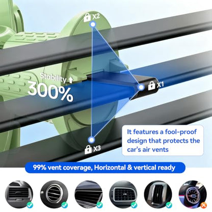 Car Vent Phone Holder [Thick Cases Friendly] Universal Phone Mount for Car with Metal Hook & Wide Clamp, Green Car Phone Holder Mount Compatible with iPhone 17 Pro Max 15 14 13 Samsung S25 (Sage) - color: Sage