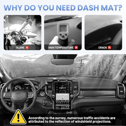 Sunsdrew Dash Cover 2019-2026 Dodge Ram 1500 2500 3500 Dashboard Cover Mat for Ram Suede Dash Mat Accessories Sun Shade Nonslip Mesh Protector No Glare - size: 19+Dodge Ram Dash Cover