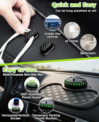 5PCS Multifunctional Car Anti-Slip Mat for Phone Set, All in One Car Organizer Pad for Car Dashboard with 360° Rotatable Phone Holder