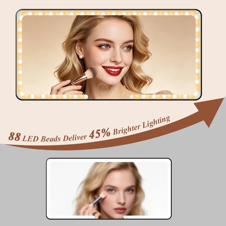 ELZO Car Sun Visor Vanity Mirror with Light, Magnifying Glass Rechargeable Car Makeup Mirror with 3 Light Modes & 88 LEDs, Dimmable Touch Led Screen, Gifts for Women Girl, Universal for SUV Car Truck