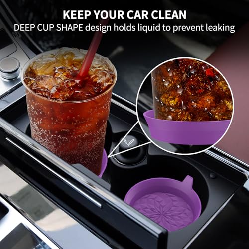 ME.FAN Car Cup Coasters [4 Pack] Silicone Cars Coasters - Universal Non-Slip Recessed Interior Accessories - Cup Holder Inserts Deep Purple - color: 4pack-deep Purple