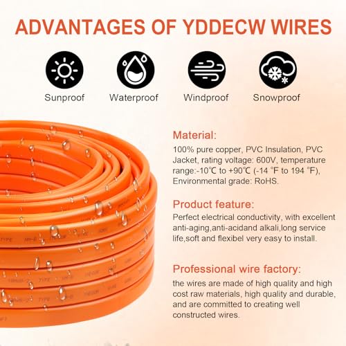 10/2 NM-B Wire with Ground - 15FT 10 Gauge Non-Metallic Sheathed Cable Pure Copper 10 AWG 2 Conductor Residential Indoor Wire for Outlets, Switches and Other Loads etc. - size: 15FT, style: 10AWG/2