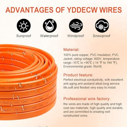 10/2 NM-B Wire with Ground - 15FT 10 Gauge Non-Metallic Sheathed Cable Pure Copper 10 AWG 2 Conductor Residential Indoor Wire for Outlets, Switches and Other Loads etc. - size: 15FT, style: 10AWG/2