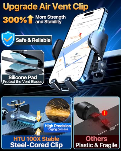 HTU Car Phone Holder【2026 Upgraded 100+LBS Suction & Safety Cert】 Cell Phone Car Mount for Truck Heavy Duty Phone Holder for Dashboard/Windshield/Vent for iPhone 17 16 Pro Max, Red - color: Red