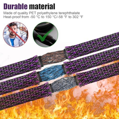 Tatuo 65.6 ft Braided Cable Sleeve Expandable Wire Sheathing (Purple) - color: Purple, size: 65.6 ft