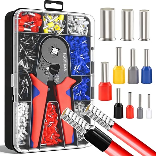 mankk 1500PCS Silver‑Plated Copper Wire End Ferrules Kit, Ferrule Crimping Ratchet Pliers AWG 23‑7, for Electricians, Automotive and DIY Electrical Work - size: 1500PCS+Tool