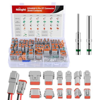 Nilight 2 3 4 6 8 12 PIN DT Connector Kit 40 Sets Size 16 Solid Contacts - size: DT 2-12Pin 40 Sets w/Removal Tool