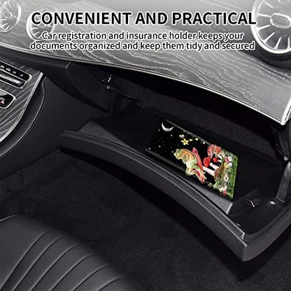 Car Registration and Insurance Card Holder, Premium PU Leather Vehicle Wallet Cover for Glove Box Car Organizer Drivers License/Cards/ID Essentials Document Holder, Aesthetic Mushroom Frog - color: Aesthetic Mushroom Frog