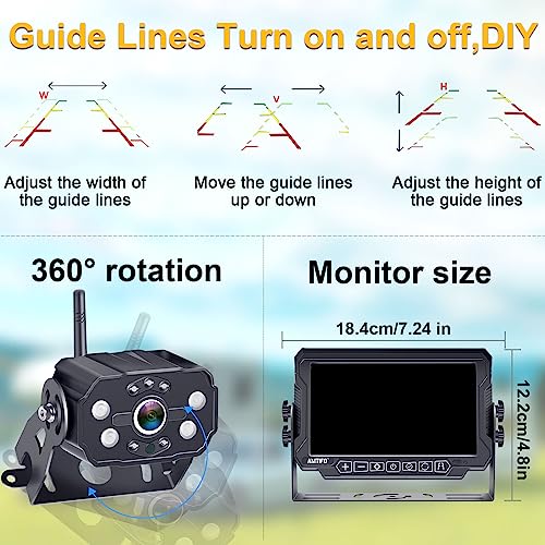 AMTIFO Wireless RV Backup Camera System - 2 HD 1080P Cameras with 7" Split-Screen Monitor,Compatible with Furrion Pre-Wired RVs,Loop Recording,Night Vision,Easy Install for Trailers Campers Trucks - size: 7 Inch - 2 Cameras
