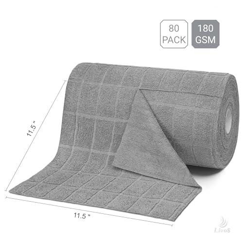 LIVOS Microfiber Cleaning Cloth Roll - 80 Pack, Reusable Paper Towels, Microfiber Towels for Cars, Super Absorbent Lint Free Cleaning Rags for House, Kitchen, Window-Check Grey, 11.5"x11.5" - color: Check Grey