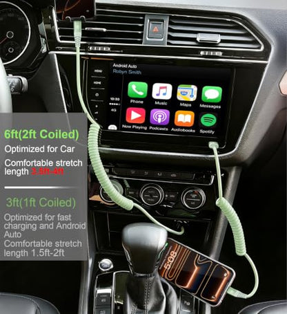 USB to USB C Cable Fast Charging 60W, 2Pack 6FT Coiled USB A to USB C Cable - color: Green, size: 6FT