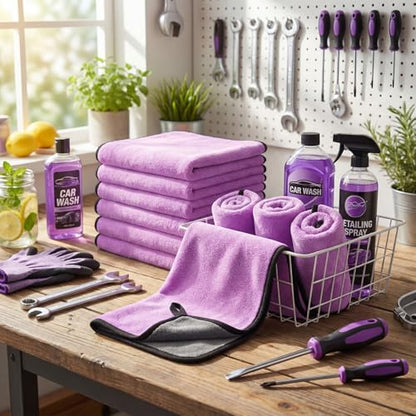 20 Pcs Microfiber Car Drying Towels 800 Gsm Thick Plush, Grey and Purple - color: Grey and Purple