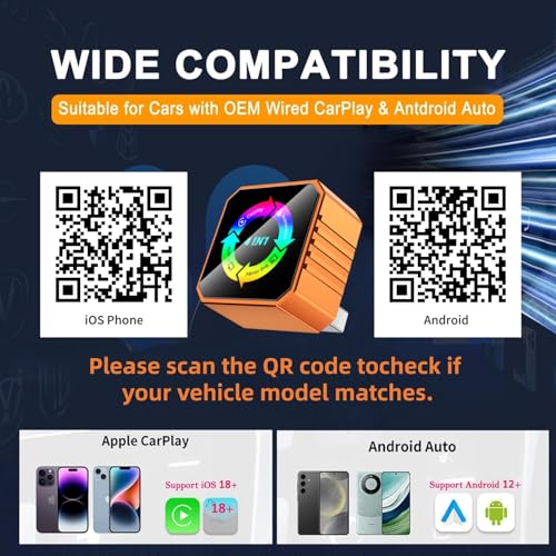 2026 4-in-1 Wireless CarPlay & Android Auto Adapter, AirPlay MirrorLink Screen Mirroring Dongle, 5.8G WiFi BT 5.3, USB/C Plug & Play for OEM Wired Cars (Orange) (Orange)