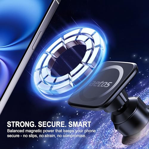 aetos for MagSafe Car Mount. Elegant Magnetic Air Vent Phone Holder with 20 Strong N52 Magnets & Metal Hook. Classic Minimalist Design for iPhone 17 16 15 14 13 12 Pro Max & MagSafe Cases