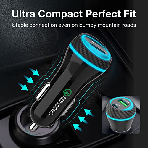 MOCA USB-C Car Charger, 51W USB-C & USB-A 2-Port PD/QC 3.0 Car Power Adapter W/ 2pcs 3.3ft A-P/C-P Cable Car Charger for iPhone 17/16/15 Series, Samsung Galaxy S25/S24/S23 Series, iPad Pro, AirPods - color: Carbon Fiber Texture