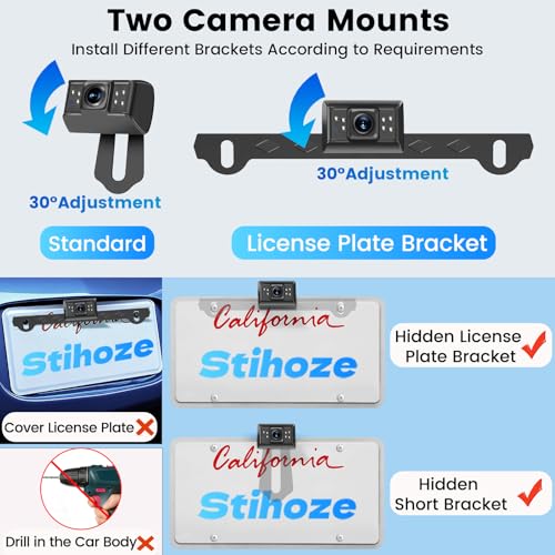 15-Min Install 5-Inch Wireless Backup Camera for Car：1080P HD No Drill Plug-Play 2-Split Monitor, Need Wiring Stable Signal Waterproof IR Night Vision Rear View Camera for SUV, Pickup, Van, Camper
