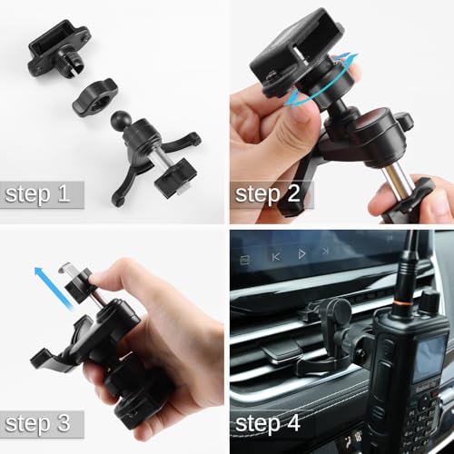 Radioddity RH4 Car Air Vent Mount, Universal Car Radio Holder, Belt Clip Steel-Hook 2-Way Radio Car Holder Bracket for Baofeng Retevis Yaesu Handhelds Walkie Talkie
