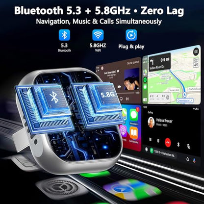 2025 Upgraded Wireless CarPlay Adapter for iPhone | Ultra-Mini Metal, Convert Wired to Wireless, Bluetooth 5.3 Fast Stable Connection, Plug & Play, 800+ Factory CarPlay Wired Cars, iOS 10+