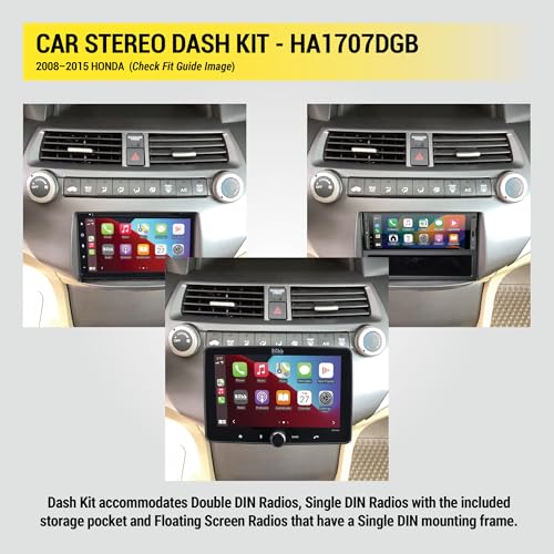 Scosche HA1707DGB Double or Single DIN Radio Install Dash Kit Compatible with Select 2008-15 Honda with Single Zone Climate Control - Aftermarket Car Stereo Installation Kit - See Fit Guide in Images - style: Dash Kit