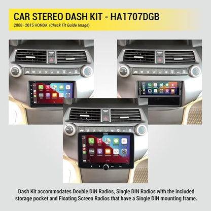 Scosche HA1707DGB Double or Single DIN Radio Install Dash Kit Compatible with Select 2008-15 Honda with Single Zone Climate Control - Aftermarket Car Stereo Installation Kit - See Fit Guide in Images - style: Dash Kit