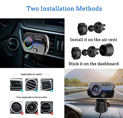 FM Transmitter Bluetooth 5.0 Hands-Free Car Kit with Quick Charge QC 3.0 Car Radio Adapter with Microphone CVC Noise Reduction