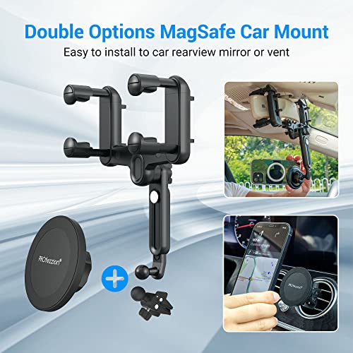 PROfezzion Car Rearview Mirror Magnetic Phone Mount Holder for MagSafe - style: Car Rearview Mirror or Vent