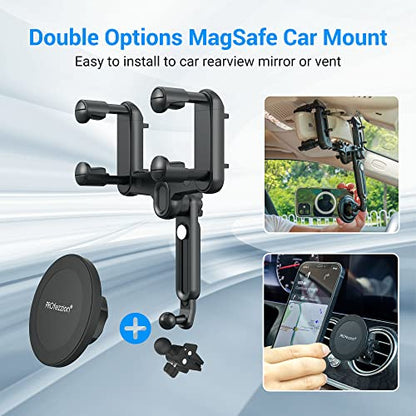 PROfezzion Car Rearview Mirror Magnetic Phone Mount Holder for MagSafe - style: Car Rearview Mirror or Vent