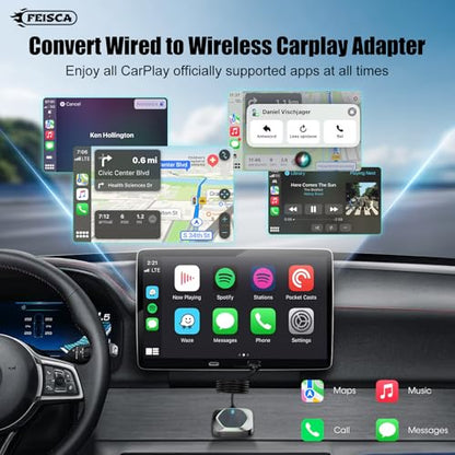Wireless CarPlay Adapter for iPhone,Convert Wired to Apple CarPlay Wireless Adapter, Plug and Play, with 60CM Extension Cable USB & Type-C, Connection Stable No Delay - style: Metal Panel