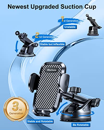Rorhxia 3-in-1 Phone Mount for Car [2025 Most Stable and Flexible Suction Cup] Vent Dashboard Windshield Cell Phone Holder Car Fit for iPhone, Samsung, All Phone - color: Black