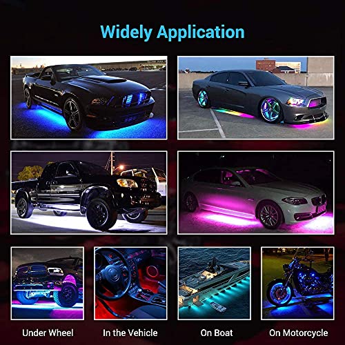 Smart RGB Car Underglow Kit with App & RF Remote - IP67 Waterproof, 16 Million Color LED Light Strips, Music Sync, Universal Fit for All Cars, Trucks, Vans - 12V DC Exterior Lighting