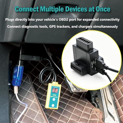 iKKEGOL OBD2 Splitter Adapter, OBD II 16 Pin 1 Male to 2 Female Extension Cable with USB & USB-C Charging Ports, OBD2 Y Splitter 2 Way Dual Converter for Diagnostic Scanner Dash Cam (Bottom Widest) - color: Bottom Widest