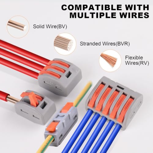30PCS AVARBUVO Lever Wire Connectors, Quick Wire Connectors Push-in, 2/3/5 Port Combination Kit with 1 in 1 Out Inline Terminals for Splicing 28-12 AWG - size: 30PCS