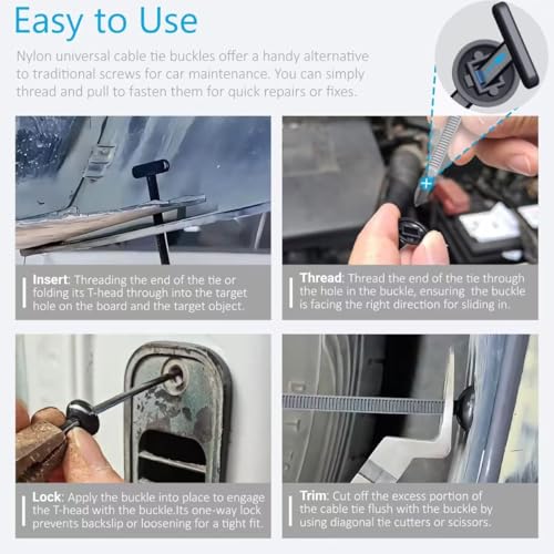 Nylon Universal Cable Tie Buckle T-Shaped,Plastic Rivets Self-Locking Nylon Zip Ties Holder for Car Daily Repair Bumper Clips, Repairing Car Fenders Trunk Bumpers Automotive