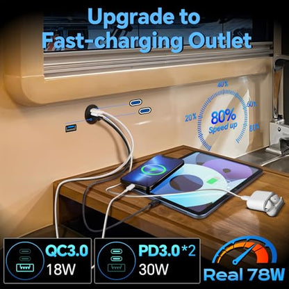 acegoo 78W 12V USB Outlet, 3 Port Fast Charging Aluminum Car USB C Charger - color: 1 Pcs