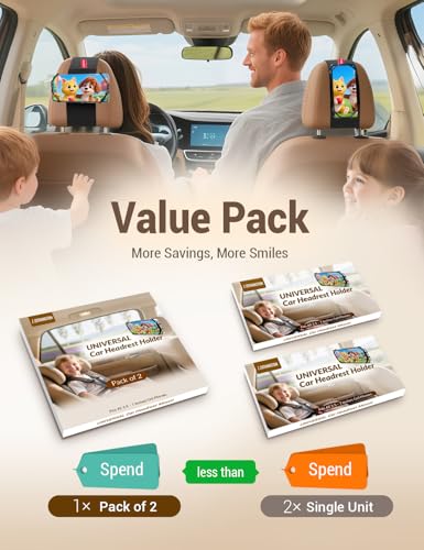 Silicone Car Phone Holder, Adjustable Phone Headrest Mount Compatible with iPhone 17 16 15 14 Pro Max, Samsung Galaxy S25, S25 Ultra and other 3.5 - 7 Inch Cell Phones for Kids in Back Seats - 2 Pack - size: 2 Pack