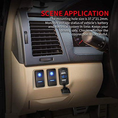 DaierTek Marine USB Rocker Switch 12V Dual Charger Ports 4.2A Waterproof Outlet Socket with Blue Led Digital Voltmeter for Rocker Switch Panel on Boat RV Car Vehicle - color: blue