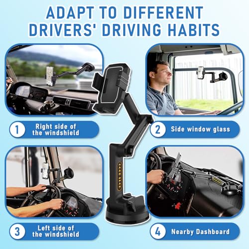 WUITIN Truck Phone Holder Mount,Car Phone Holder,Dashboard Windshield Phone Holder 16.9 inch Long Arm,Super Suction Cup Compatible with Pickup Truck,Commercial Truck and All Phone,Black