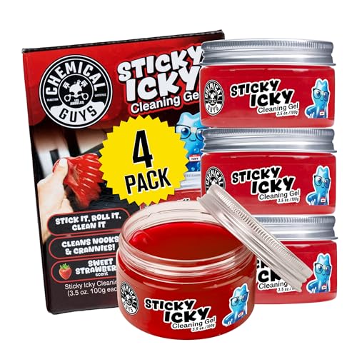 Chemical Guys, Sticky Icky Cleaning Gel, Sweet Strawberry, 0.88 oz, 4 Pack - size: 3.5 Ounce (Pack of 4), style: Strawberry