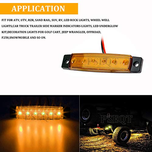 PSEQT 10 Pcs LED Rock Strip Lights Car Underglow Wheel Fender Well Lighting Kits Waterproof for Golf Cart Wrangler Offroad Truck RV UTV ATV Snowmobile (Amber Yellow) - color: Amber