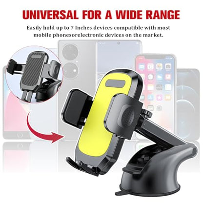 Car Phone Holder, 360° Adjustable Suction Cup Stable Vehicle Dashboard Cell Phone Mount with Air Vent Clamp, Hands Free Automotive Windshield Smartphone Holder, Universal Fit (Yellow) - color: Yellow