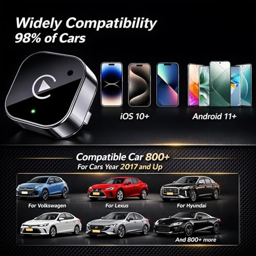 Wireless CarPlay Adapter for iPhone, Converts Wired to Wireless CarPlay, Plug & Play USB Dongle, Fast Auto Connect, Low Latency, Compatible with iOS & Factory CarPlay Cars