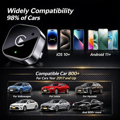 Wireless CarPlay Adapter for iPhone, Converts Wired to Wireless CarPlay, Plug & Play USB Dongle, Fast Auto Connect, Low Latency, Compatible with iOS & Factory CarPlay Cars