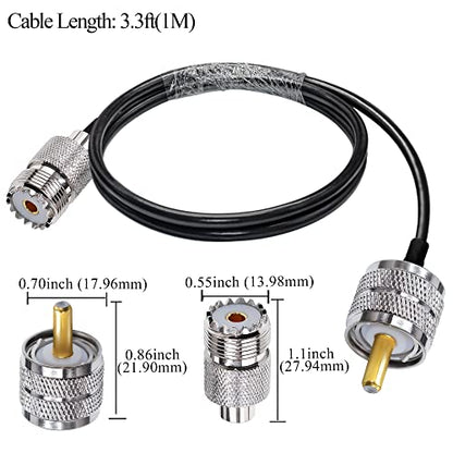 TUOLNK UHF PL259 Cable RG58 3.3ft(1M) PL259 SO239 Male to Female Extension Cable Low Loss CB Coax for Two Way Radio CB Radio Wireless LAN Devices - size: 3.3ft