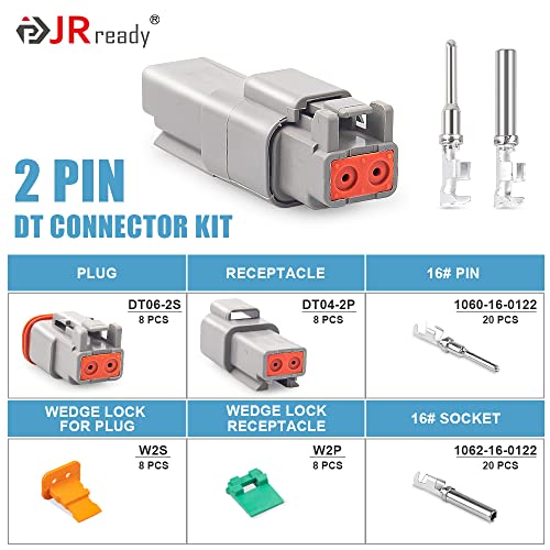 JRready ST6327-202 Deutsch DT Connector 2 Pin 8 Sets, Size 16 Contacts - size: 2-Pin (8 Pairs)