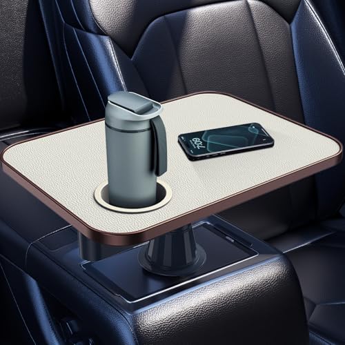 Car Tray& Car Desk for Laptop,Dual 360° Rotating,Anti Slip Leather Surface, Food Tray, Cup Holder Table Compatible with Tesla Model Y/3/S, Ford F150/Explorer/Maverick/Home Theater Seating (White) - color: White