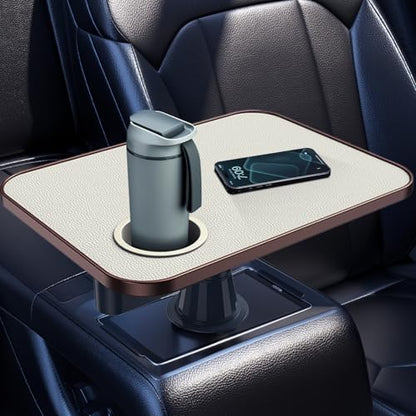 Car Tray& Car Desk for Laptop,Dual 360° Rotating,Anti Slip Leather Surface, Food Tray, Cup Holder Table Compatible with Tesla Model Y/3/S, Ford F150/Explorer/Maverick/Home Theater Seating (White) - color: White