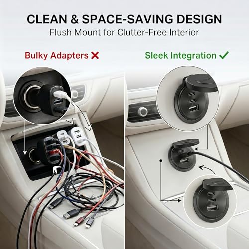 4PCS Aluminum Alloy 12V/24V RV USB Outlet 90W 3 Ports Recessed Mount - color: Deep Black, size: 4P