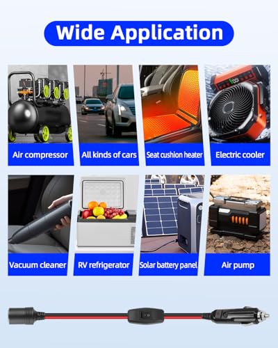 12V 24V Cigarette Lighter Male Plug to Socket Power Cable,16 AWG Heavy Duty 15A Car Cigarette Lighter Male to Female Outlet Extension Cord with On Off Switch for Cars,Boats, etc.(0.6M/2FT)